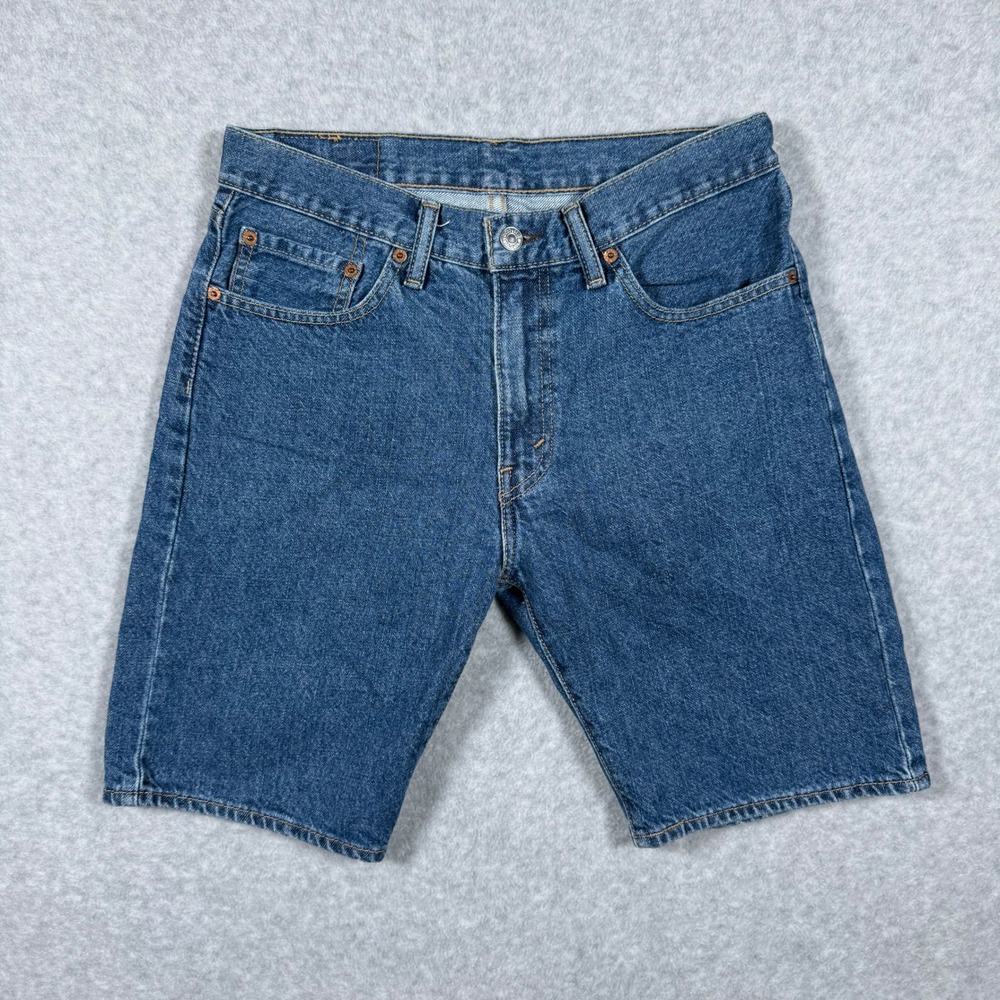 Levis 505 Regular Fit Denim Shorts Jorts Mens Wash Blue Jean Size 31 (Fits 30)